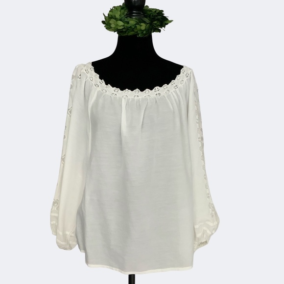 NWT Anthropologie Leifsdottir White Off Shoulder Embroidered Peasant Top S - Picture 3 of 15